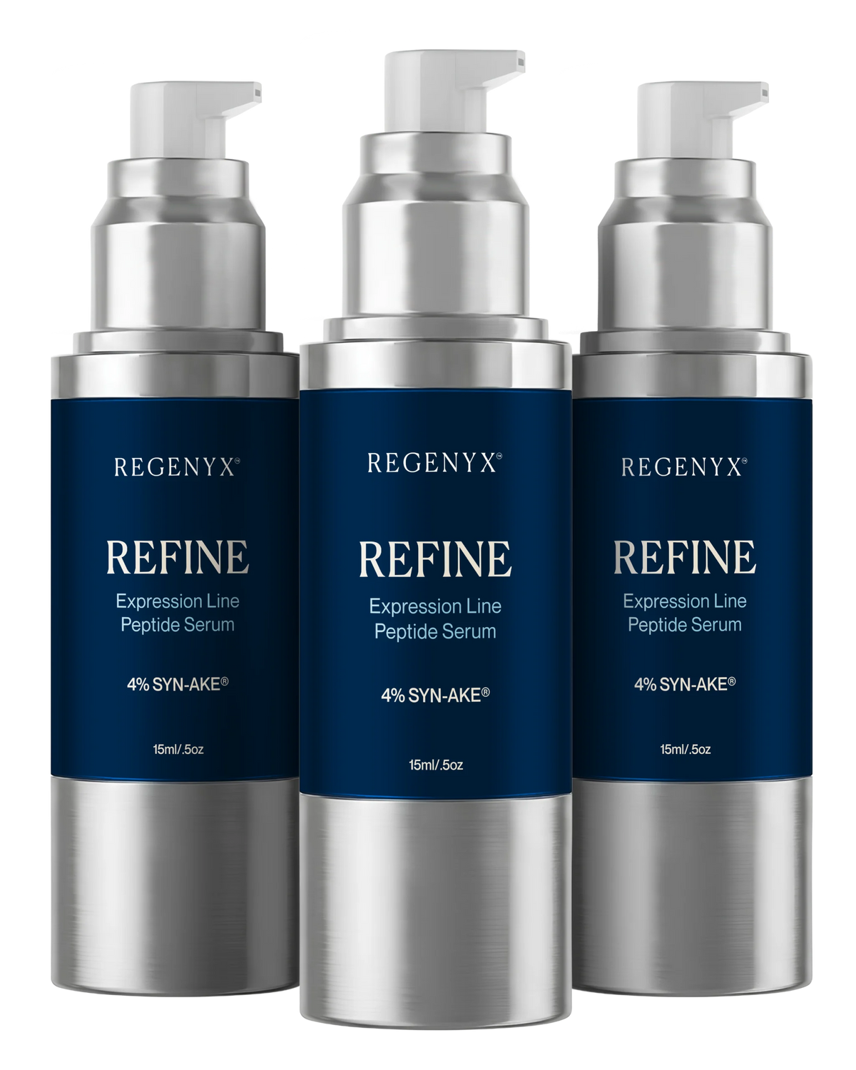 Three bottles of REFINE Expression Line Peptide Serum