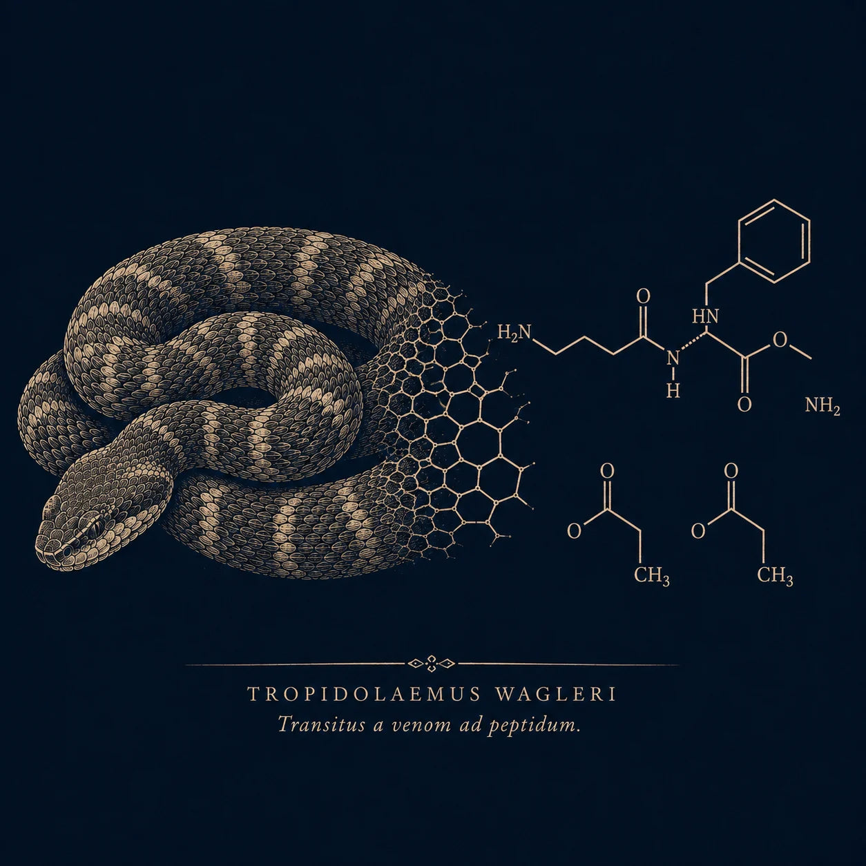 Scientific plate: Tropidolaemus wagleri with the SYN-AKE peptide structure